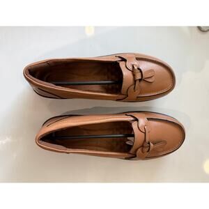 Women’s tan leather slip on loafers